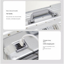 Aluminium Frame Suitcase Front Opening Cabin Luggage with USB Cup Holder Female Trolley Case Male Brake Wheel Travel Suitcase