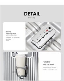Aluminium Frame Suitcase Front Opening Cabin Luggage with USB Cup Holder Female Trolley Case Male Brake Wheel Travel Suitcase