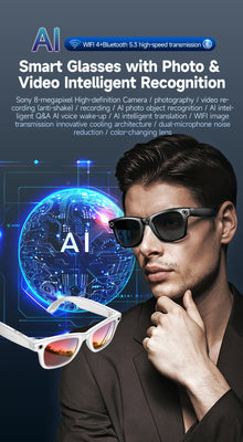 AI Smart Glasses with 800K HD Camera, Video Recording, Translation, Bluetooth Calling & Photochromic Lenses