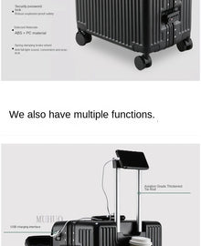 Aluminium Frame Suitcase Front Opening Cabin Luggage with USB Cup Holder Female Trolley Case Male Brake Wheel Travel Suitcase