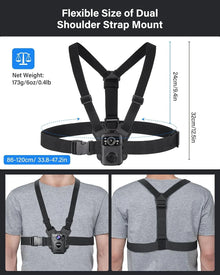 Dual Shoulder Body Camera Chest Mount, Adjustable Wearable Harness for Body Cameras, Secure Hands-Free Camera Holder