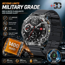 1400mAh Smart Watch for Men, Outdoor GPS Sports Watch with AMOLED Display, Bluetooth Calling, IP68 Waterproof & Flashlight