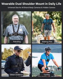 Dual Shoulder Body Camera Chest Mount, Adjustable Wearable Harness for Body Cameras, Secure Hands-Free Camera Holder