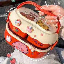 Kawaii Kids Bento Lunch Box, Cute Portable School Lunch Container with Compartments, Microwave Safe Food Storage Box