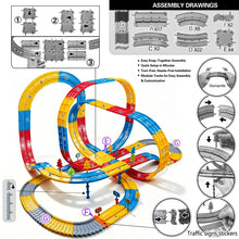 156PCS DIY Flexible Track Blocks Toy, Kids Building Track Set with Cars, Creative Construction & Educational Toy Gift