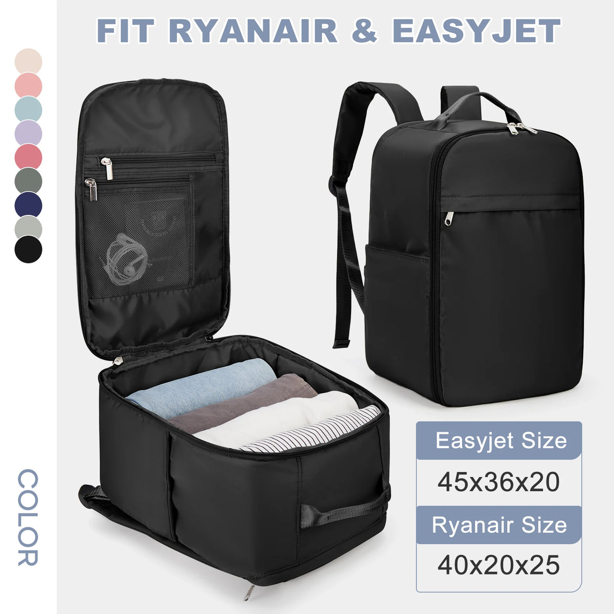 Ryanair Cabin Backpack 40x20x25cm, Expandable Travel Bag, EasyJet 45x36x20cm Hand Luggage Backpack for Travel