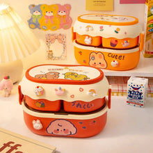 Kawaii Kids Bento Lunch Box, Cute Portable School Lunch Container with Compartments, Microwave Safe Food Storage Box
