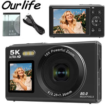 OurLife Digital Camera, 5K 80MP Vlog Camera with 18X Digital Zoom, Dual IPS Screen & WiFi