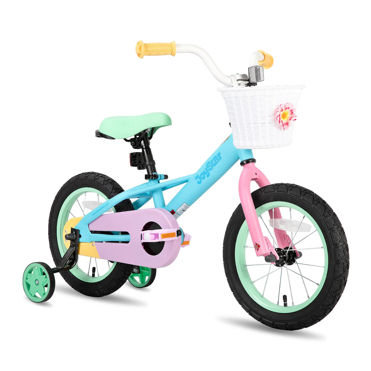 JOYSTAR Macaroon Kids Bike with Training Wheels, Front Basket & Colorful Design, 12–18 Inch Bicycle for Toddlers