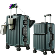 Aluminium Frame Suitcase Front Opening Cabin Luggage with USB Cup Holder Female Trolley Case Male Brake Wheel Travel Suitcase