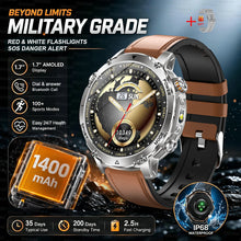1400mAh Smart Watch for Men, Outdoor GPS Sports Watch with AMOLED Display, Bluetooth Calling, IP68 Waterproof & Flashlight