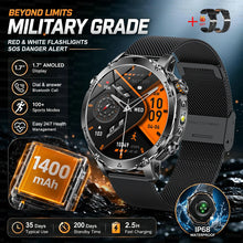 1400mAh Smart Watch for Men, Outdoor GPS Sports Watch with AMOLED Display, Bluetooth Calling, IP68 Waterproof & Flashlight
