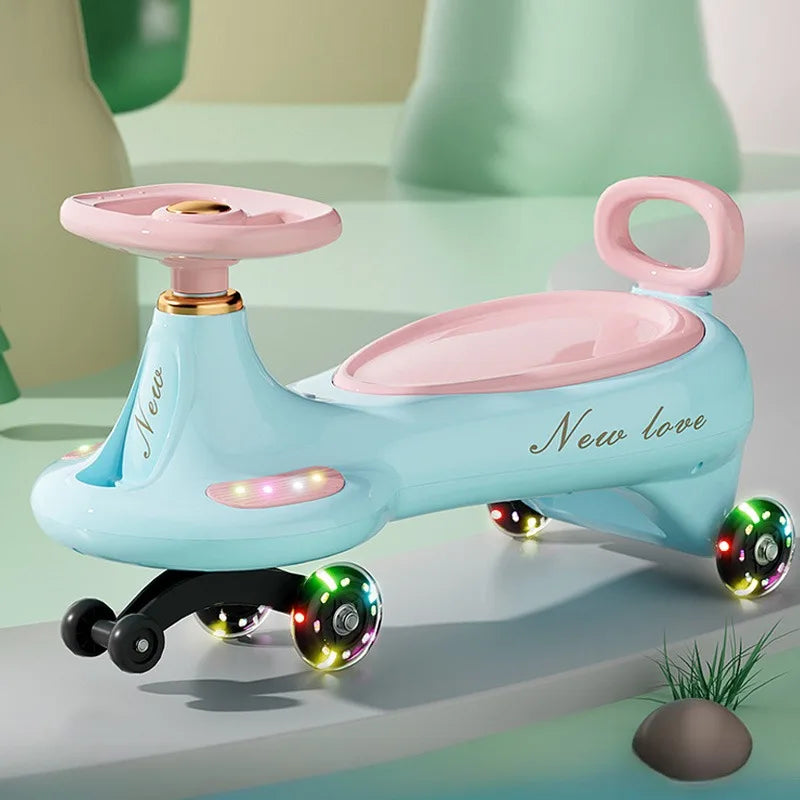Kids Electric Wiggle Car, 2-in-1 Swing Ride-On Toy with Music, LED Lights & Anti-Tip Design