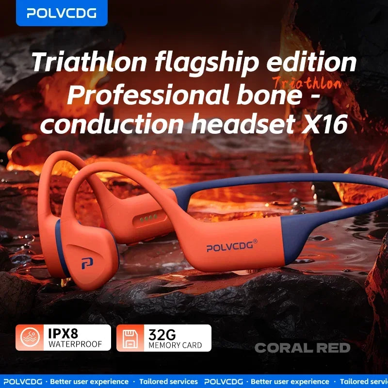 POLVCDG X16 Bone Conduction Swimming Headphones, IPX8 Waterproof, 32GB Memory, Bluetooth 5.4 Sports Earphones