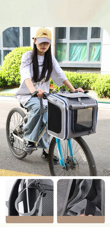 Pet Bicycle & Motorcycle Carrier Bag, Portable Cat & Small Dog Travel Backpack with Breathable Mesh
