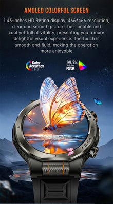 LIGE Military Smart Watch, 1000mAh Ultra-Long Battery, 1.43" AMOLED Display, 5ATM Waterproof, Bluetooth Calling, Sports Watch with Flashlight