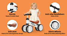 Baby Balance Bike for 12–18 Months, 4-Wheel No-Pedal Toddler Bike with Adjustable Seat, First Ride-On Toy