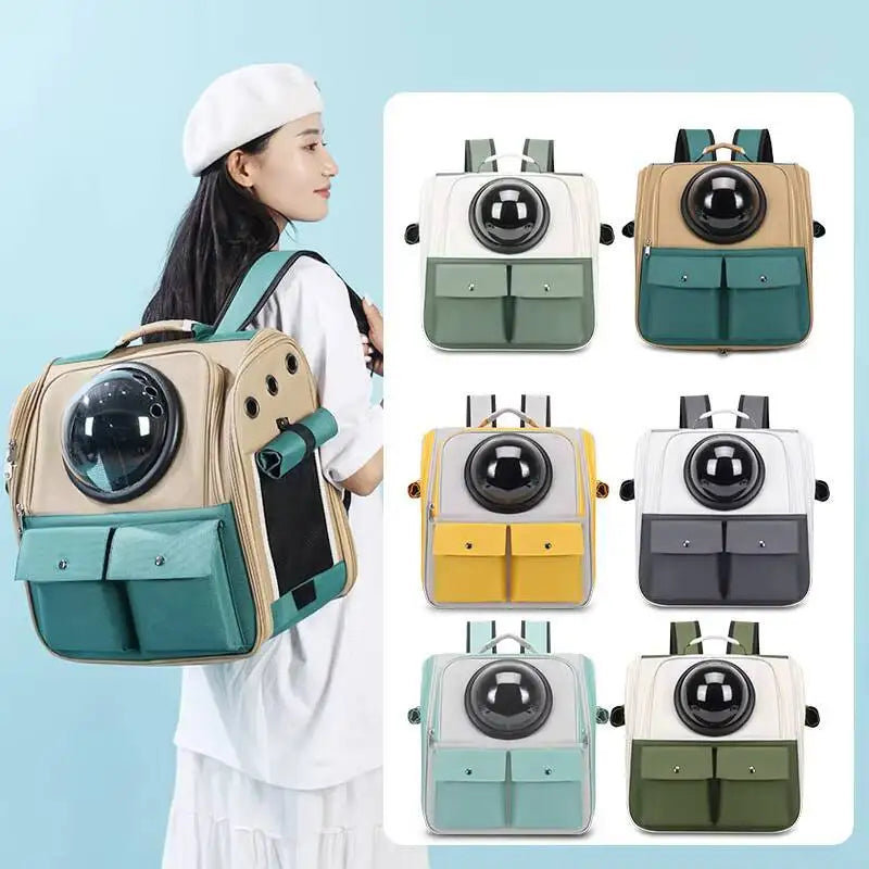 Space Capsule Pet Carrier Backpack, Breathable Cat & Small Dog Travel Bag, Portable Pet Backpack with Transparent Window