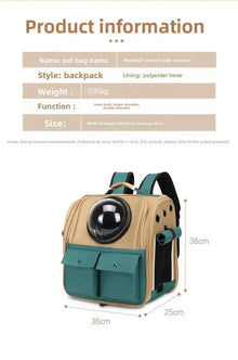 Space Capsule Pet Carrier Backpack, Breathable Cat & Small Dog Travel Bag, Portable Pet Backpack with Transparent Window