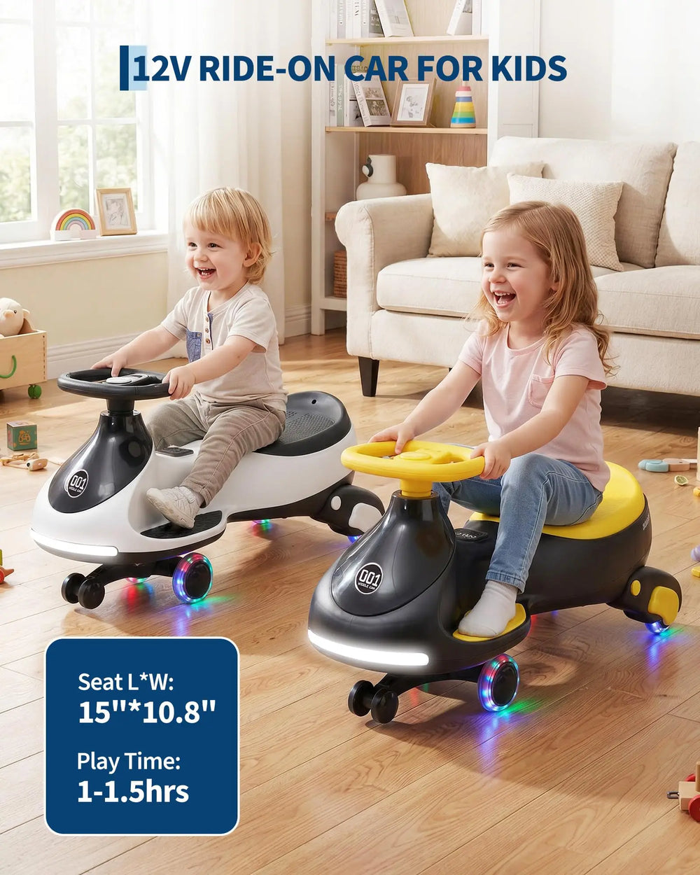 12V Electric Wiggle Car for Kids, 2-in-1 Ride-On Swing Car with Pedal, Flashing Wheels, Music & Anti-Rollover Design