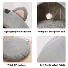 Cozy Cat Cave Bed, Cute Cartoon Pet Bed for Cats & Small Dogs, Soft Covered Sleeping House with Cushion