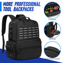 Heavy-Duty Tool Backpack, Large Tool Storage Bag with 3 Organizer Pouches, Multi-Pocket Work Backpack for Electricians & Plumbers