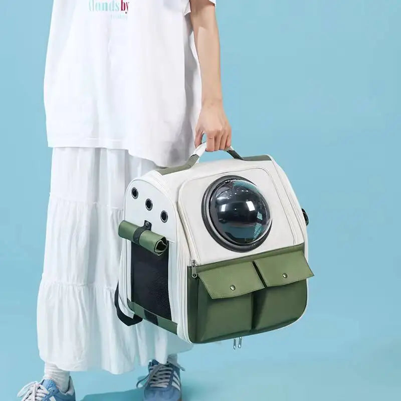 Space Capsule Pet Carrier Backpack, Breathable Cat & Small Dog Travel Bag, Portable Pet Backpack with Transparent Window