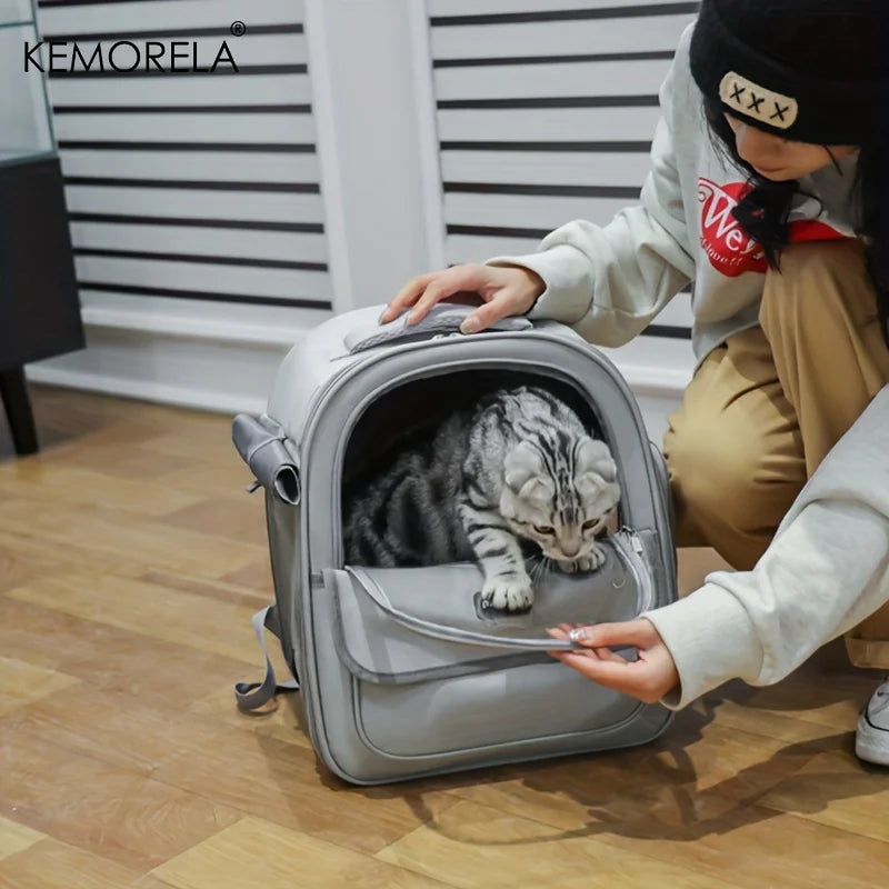 KEMORELA Pet Backpack for Cats & Small Dogs, Transparent Breathable Carrier Bag with Side Curtain Design