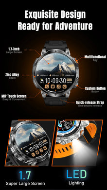 1400mAh Outdoor GPS Smart Watch, 1.7" AMOLED Display, Bluetooth Calling, IP68 Waterproof, 100+ Sports Modes & LED Flashlight