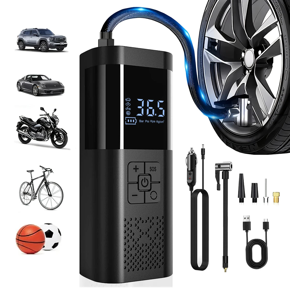 Cordless Portable Tire Inflator with Digital Pressure Gauge – Mini Air Compressor for Cars, Bikes & More