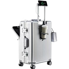 Aluminium Frame Suitcase Front Opening Cabin Luggage with USB Cup Holder Female Trolley Case Male Brake Wheel Travel Suitcase
