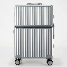 Aluminium Frame Suitcase Front Opening Cabin Luggage with USB Cup Holder Female Trolley Case Male Brake Wheel Travel Suitcase