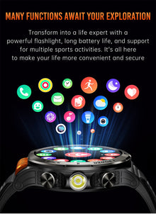 LIGE Military Smart Watch, 1000mAh Ultra-Long Battery, 1.43" AMOLED Display, 5ATM Waterproof, Bluetooth Calling, Sports Watch with Flashlight