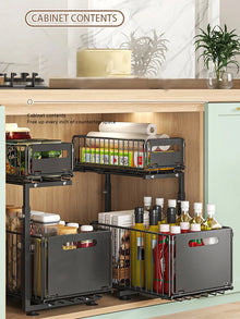 2-Tier Under Sink Organizer, Adjustable Pull-Out Storage Shelf for Kitchen & Bathroom Cabinets