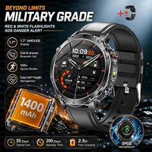 1400mAh Smart Watch for Men, Outdoor GPS Sports Watch with AMOLED Display, Bluetooth Calling, IP68 Waterproof & Flashlight
