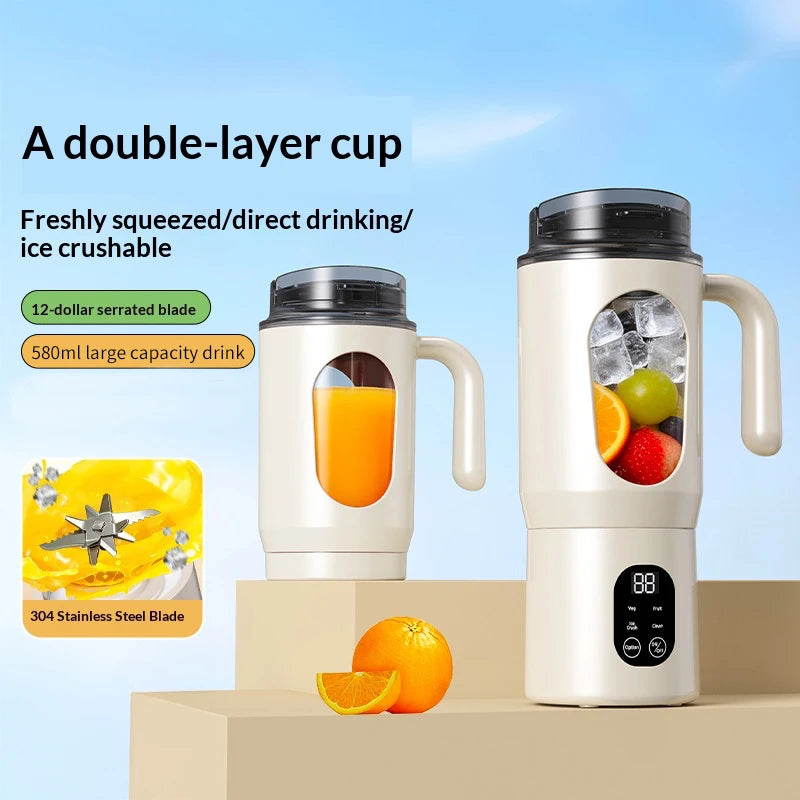 Portable USB Rechargeable Blender, Mini Juicer & Smoothie Maker with Dual-Lid Design, Travel Blender for Shakes & Fresh Juice