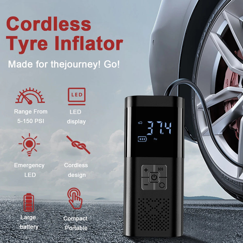 Cordless Portable Tire Inflator with Digital Pressure Gauge – Mini Air Compressor for Cars, Bikes & More