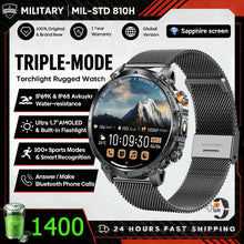 1400mAh Outdoor GPS Smart Watch, 1.7" AMOLED Display, Bluetooth Calling, IP68 Waterproof, 100+ Sports Modes & LED Flashlight