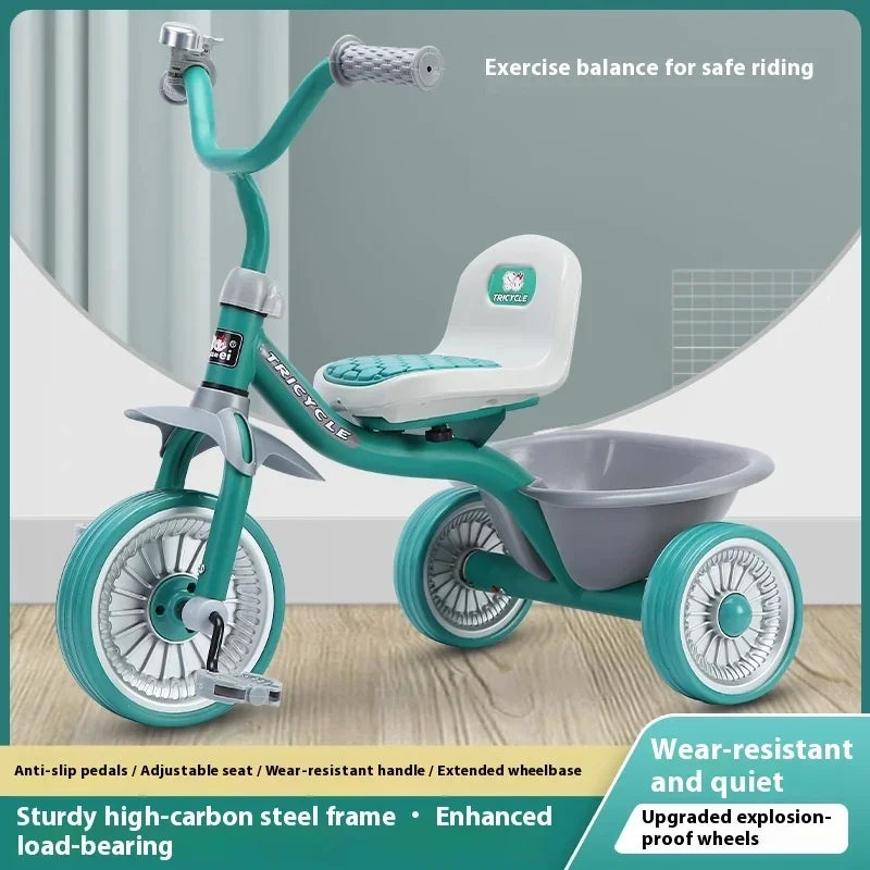 Kids Tricycle with Backrest & Storage Basket – 3-Wheel Ride-On Bike for Toddlers