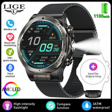LIGE Military Smart Watch, 1000mAh Ultra-Long Battery, 1.43" AMOLED Display, 5ATM Waterproof, Bluetooth Calling, Sports Watch with Flashlight