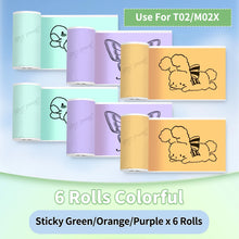 Phomemo T02/M02X Colorful Thermal Sticker Paper Roll Self-adhesive Black Character on Mint Green/Purple/Orange,50mm x 3.5m