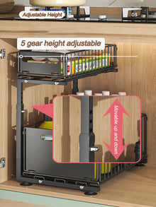 2-Tier Under Sink Organizer, Adjustable Pull-Out Storage Shelf for Kitchen & Bathroom Cabinets