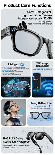 AI Smart Glasses with 800K HD Camera, Video Recording, Translation, Bluetooth Calling & Photochromic Lenses