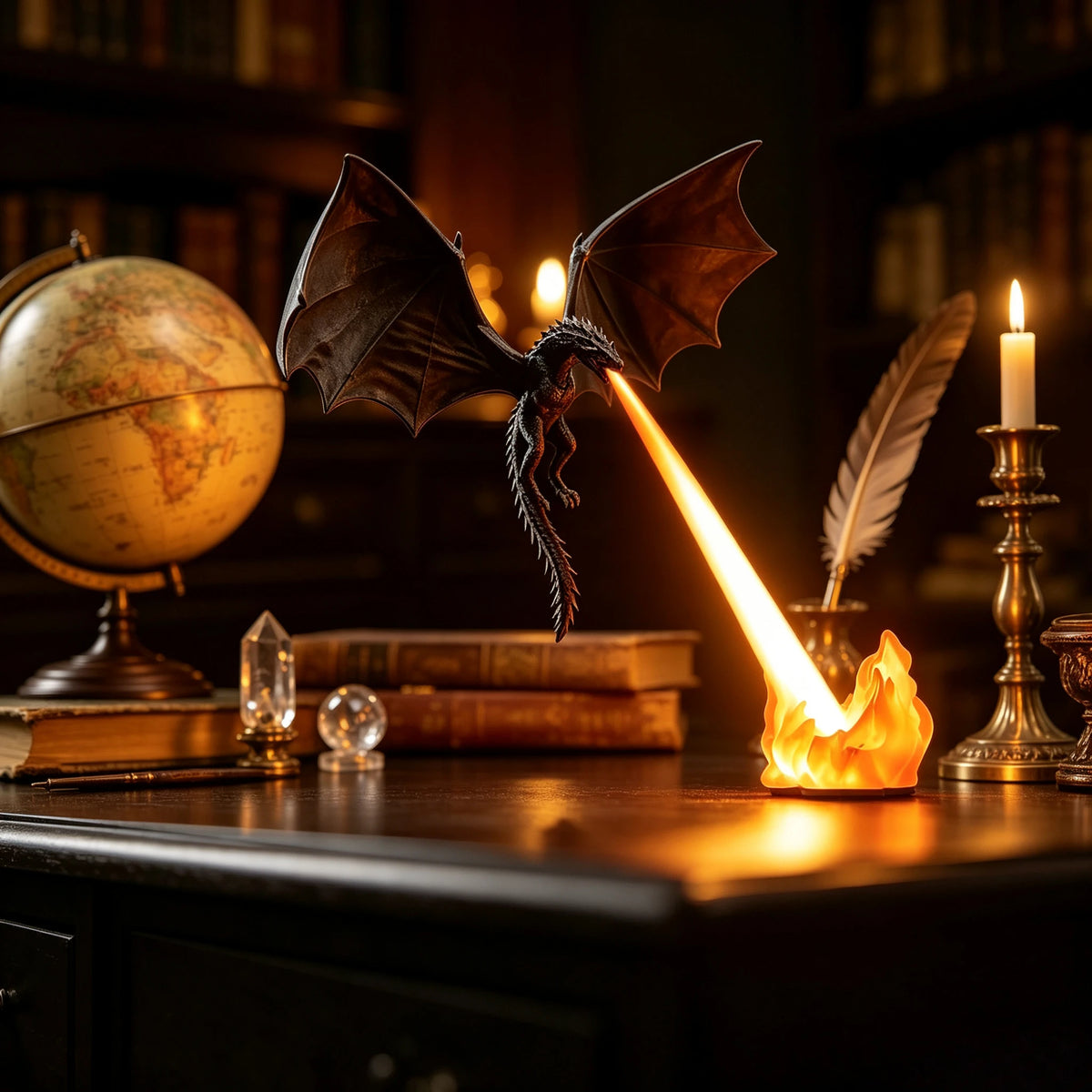 Dragon Flame LED Lamp, 3D Flying Dragon Night Light & Decorative Statue, Unique Fantasy Desk Decor for Home, Bedroom & Halloween