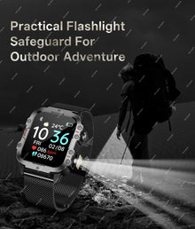Rugged Smart Watch for Men, 2.01" HD Touchscreen with Bluetooth Calling, Voice Assistant & LED Flashlight
