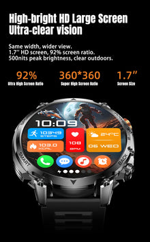 1400mAh Outdoor GPS Smart Watch, 1.7" AMOLED Display, Bluetooth Calling, IP68 Waterproof, 100+ Sports Modes & LED Flashlight