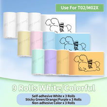 Phomemo T02/M02X Colorful Thermal Sticker Paper Roll Self-adhesive Black Character on Mint Green/Purple/Orange,50mm x 3.5m