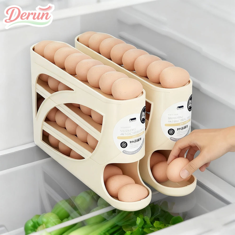Rolling Egg Storage Box for Refrigerator, 2–4 Tier Automatic Egg Dispenser, Large Capacity Egg Organizer