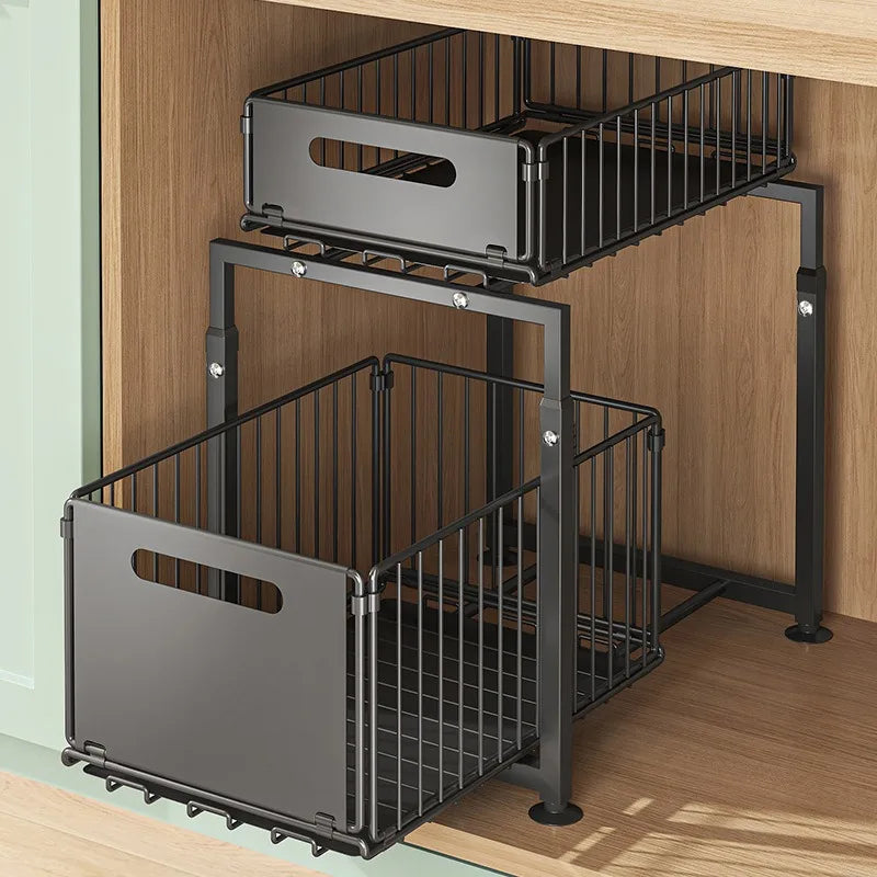 2-Tier Under Sink Organizer, Pull-Out Storage Basket for Kitchen & Bathroom Cabinets