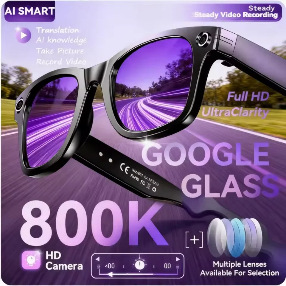 AI Smart Glasses with 800K HD Camera, Video Recording, Translation, Bluetooth Calling & Photochromic Lenses